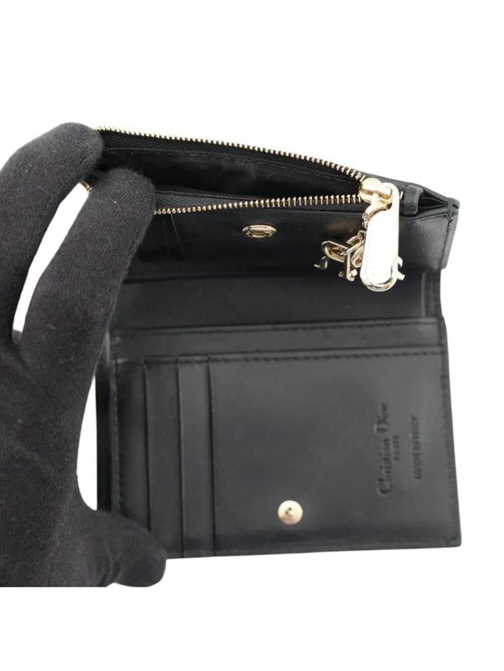 Dior Bifold Wallet Lady Dahlia Cannage Leather Black